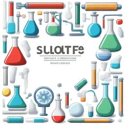 Create a cover for a science subject featuring various scientific tools such as microscopes, test tubes, beakers, and flasks