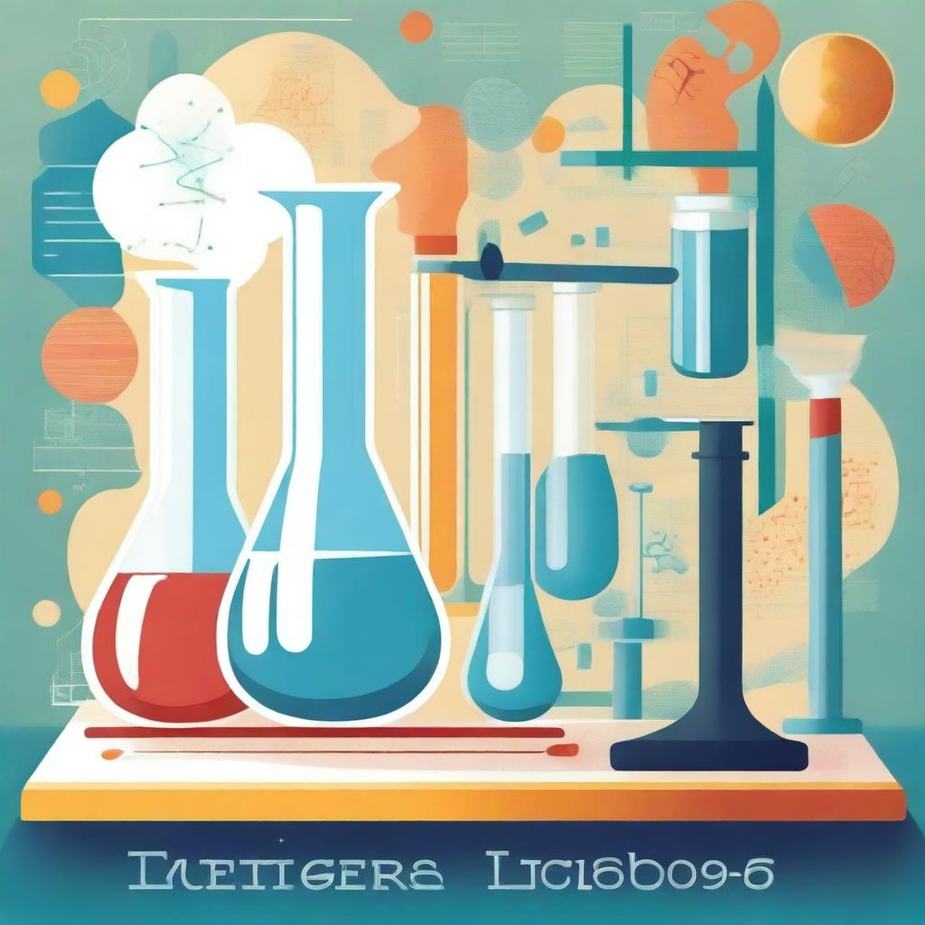 A detailed cover for a science subject featuring various scientific tools such as beakers, microscopes, test tubes, and books