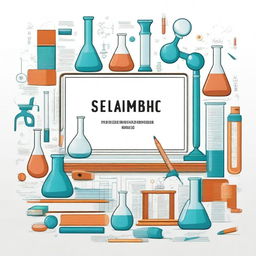 An A4-sized cover for a scientific topic with many detailed scientific tools such as beakers, microscopes, test tubes, and books drawn in the middle of the page