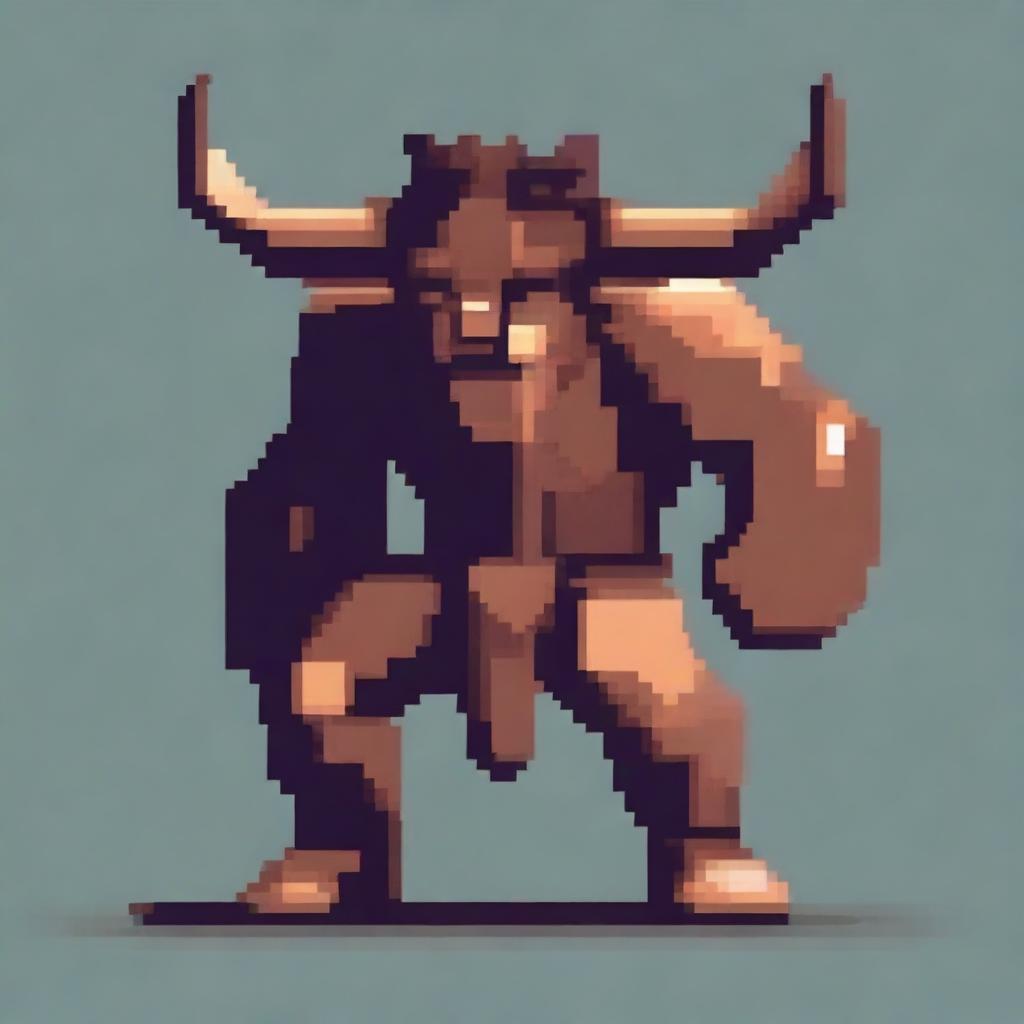 Create an image of a minotaur in pixel art style