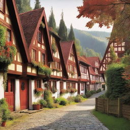 A captivating book cover featuring a small German town nestled within a lush forest