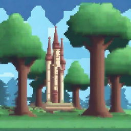 Create another image of a sparse forest with few trees and a castle in the background