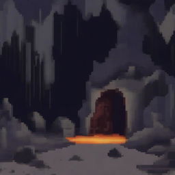 Create a pixel art image of a spooky cave