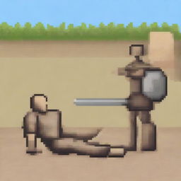 Create a pixel art image of a fallen Greek soldier