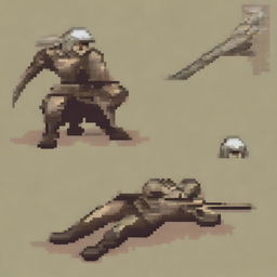 Create a pixel art image of a fallen Greek soldier