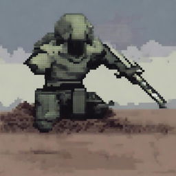 Create a pixel art image of a fallen soldier in armor