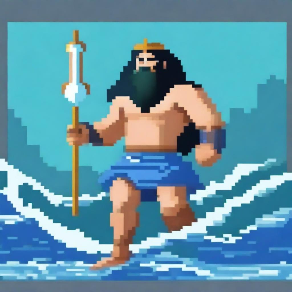 Create a pixel art image of Poseidon, the Greek god of the sea