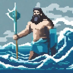 Create a pixel art image of Poseidon, the Greek god of the sea