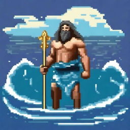 Create a pixel art image of Poseidon, the Greek god of the sea