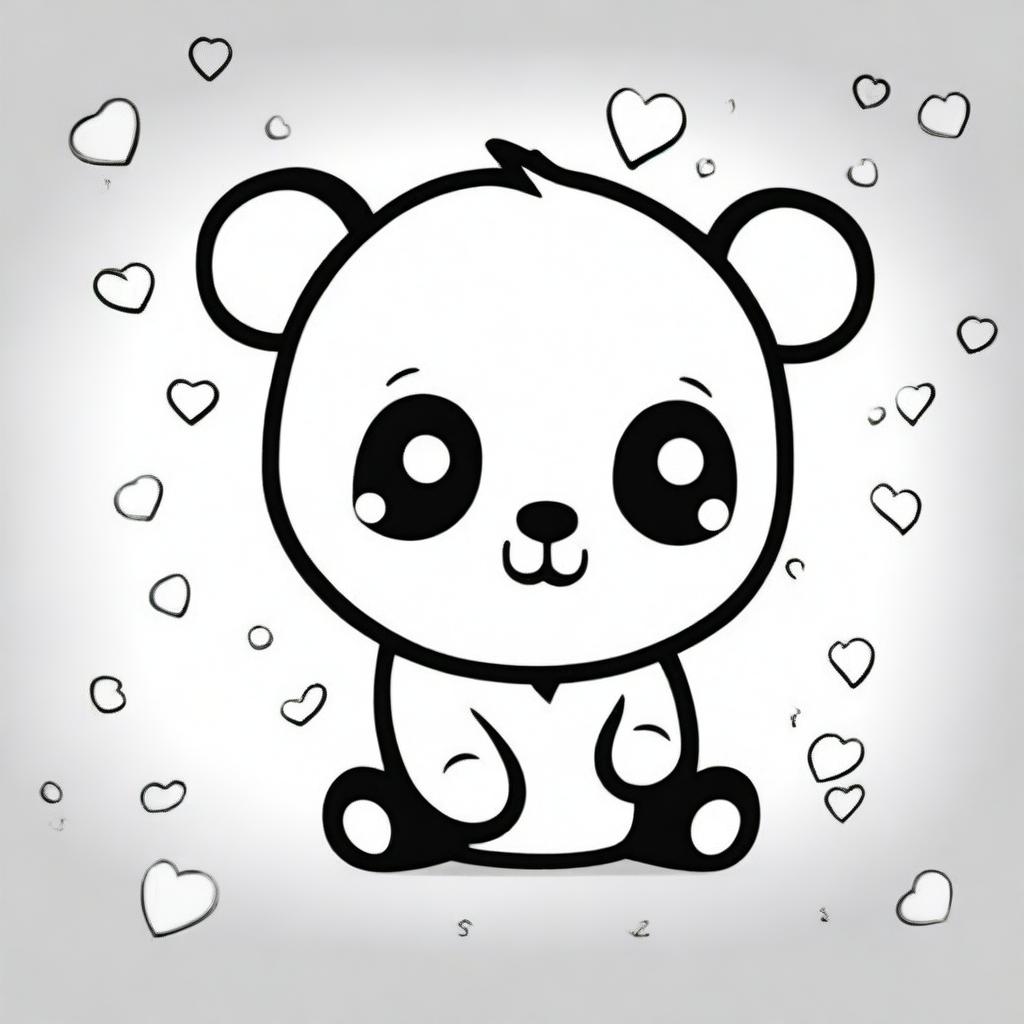 A cute and adorable baby panda in a kawaii style designed as a coloring book page