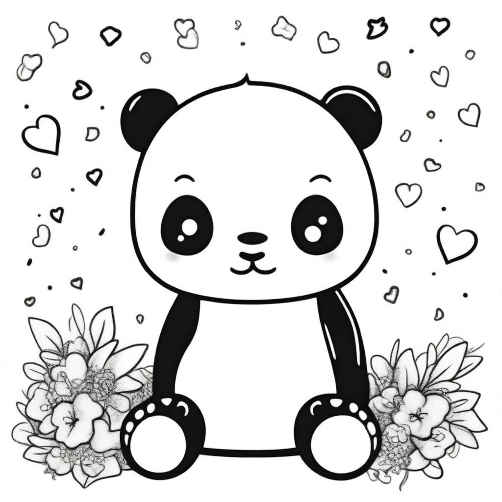 A cute and adorable baby panda in a kawaii style designed as a coloring book page