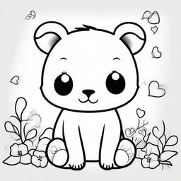 A cute and adorable baby panda in a kawaii style designed as a coloring book page