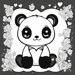 A cute and adorable baby panda in a kawaii style designed as a coloring book page