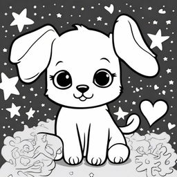 A cute and adorable puppy in a kawaii style designed as a coloring book page