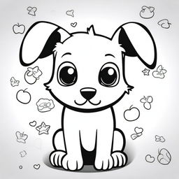 A cute and adorable puppy in a kawaii style designed as a coloring book page