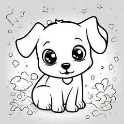 A cute and adorable puppy in a kawaii style designed as a coloring book page