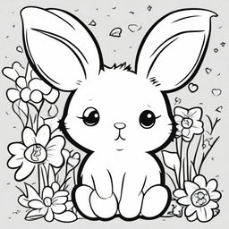 A cute and little bunny in a kawaii style designed as a coloring book page