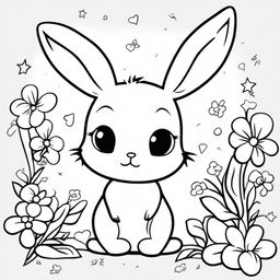 A cute and little bunny in a kawaii style designed as a coloring book page