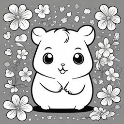 A cute and happy hamster in a kawaii style designed as a coloring book page