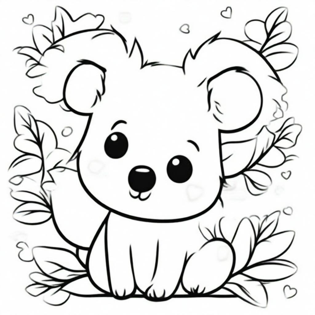 A cute and sweet koala in a kawaii style designed as a coloring book page