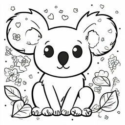 A cute and sweet koala in a kawaii style designed as a coloring book page