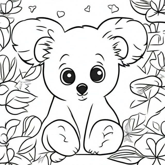 A cute and sweet koala in a kawaii style designed as a coloring book page