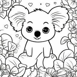A cute and sweet koala in a kawaii style designed as a coloring book page
