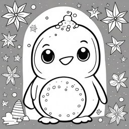 An adorable penguin in a kawaii style designed as a coloring book page