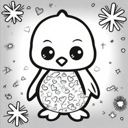 An adorable penguin in a kawaii style designed as a coloring book page