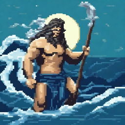 Create a pixel art image of Poseidon crying