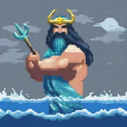 Create a pixel art image of Poseidon crying