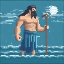 Create a pixel art image of Poseidon crying