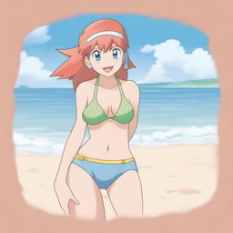 A detailed and tasteful illustration of Misty from Pokemon wearing a bikini