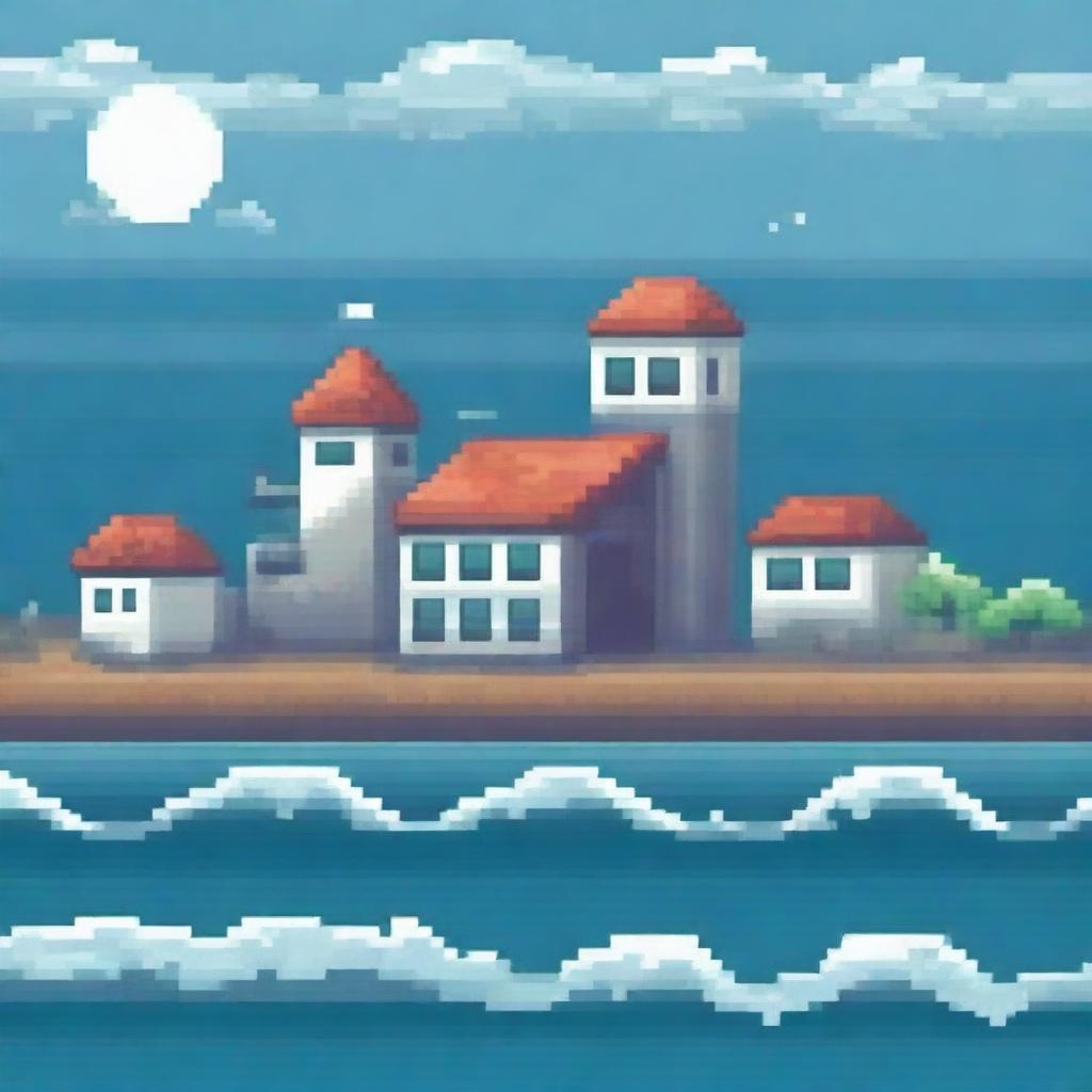 Create a pixel art image of seas flooding