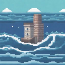 Create a pixel art image of seas flooding