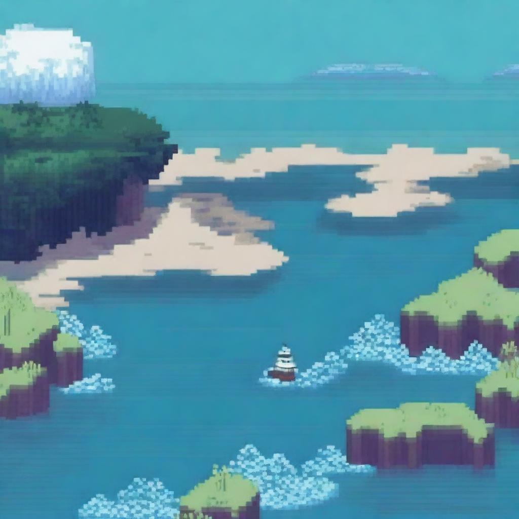 Create a pixel art image of seas flooding