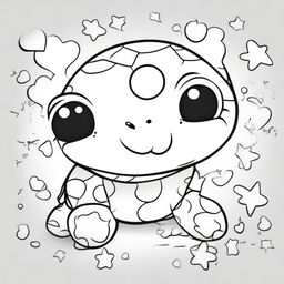 A cute turtle in a kawaii style designed as a coloring book page