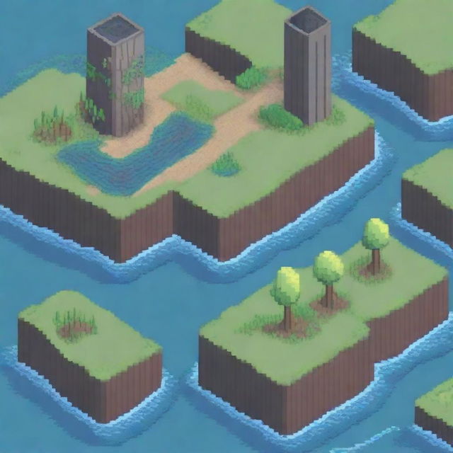 Create a pixel art image of seas flooding unpopulated and dry places