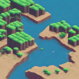 Create a pixel art image of seas flooding unpopulated and dry places