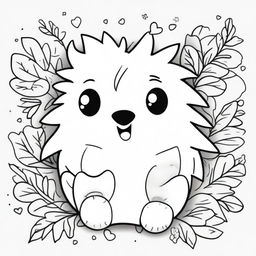 A cute and chubby hedgehog in a kawaii style designed as a coloring book page