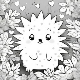 A cute and chubby hedgehog in a kawaii style designed as a coloring book page