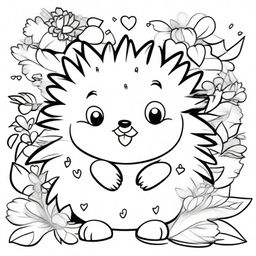 A cute and chubby hedgehog in a kawaii style designed as a coloring book page