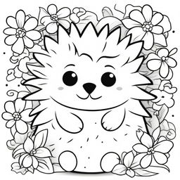 A cute and chubby hedgehog in a kawaii style designed as a coloring book page