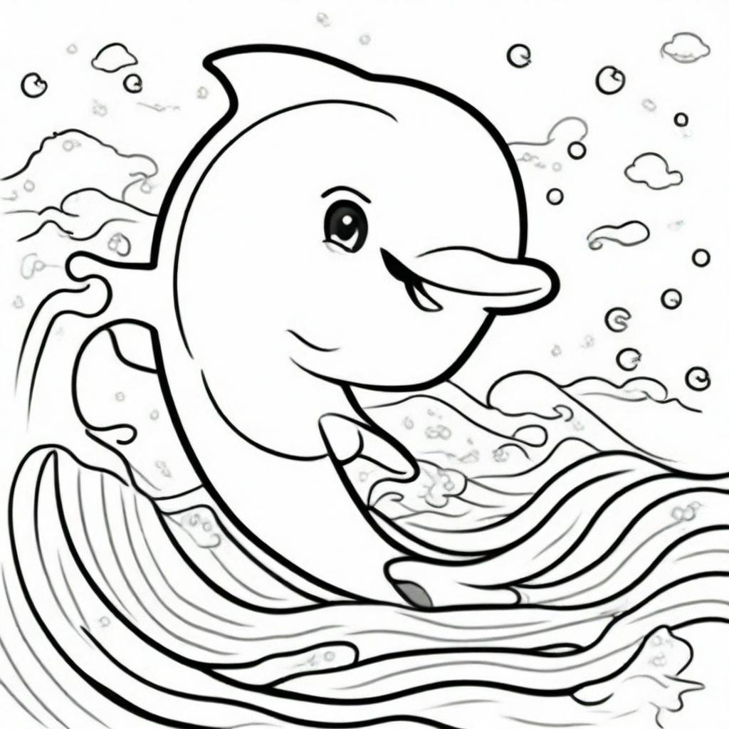 A cute dolphin in a kawaii style designed as a coloring book page