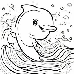 A cute dolphin in a kawaii style designed as a coloring book page