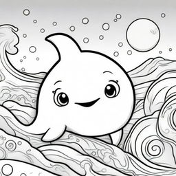 A cute dolphin in a kawaii style designed as a coloring book page