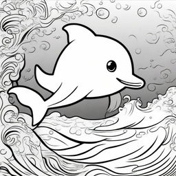 A cute dolphin in a kawaii style designed as a coloring book page