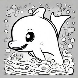 A cute dolphin in a kawaii style designed as a coloring book page