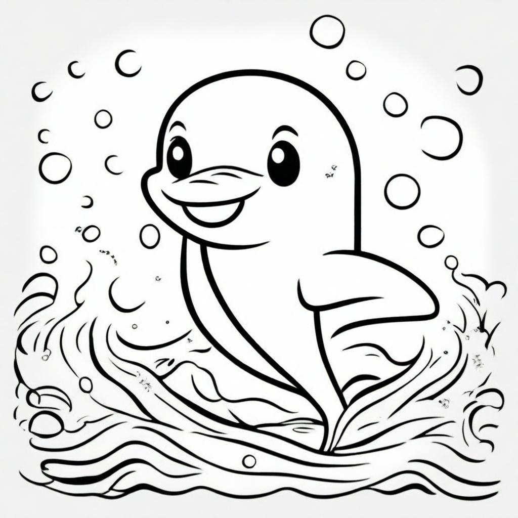 A cute dolphin in a kawaii style designed as a coloring book page