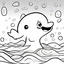 A cute and playful dolphin in a kawaii style designed as a coloring book page